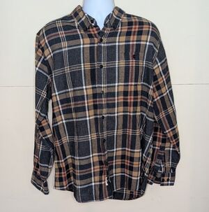 Weatherproof Thick Flannel Button Down Shirt Tan, Gray, and Blue